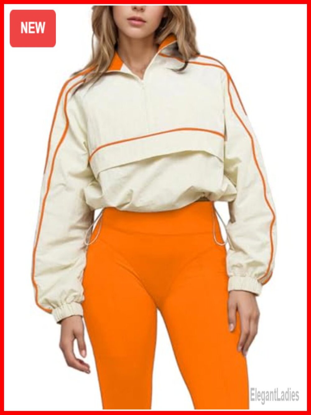 Women's Lightweight Cropped Half Zip Athletic Jacket Contrast Piping